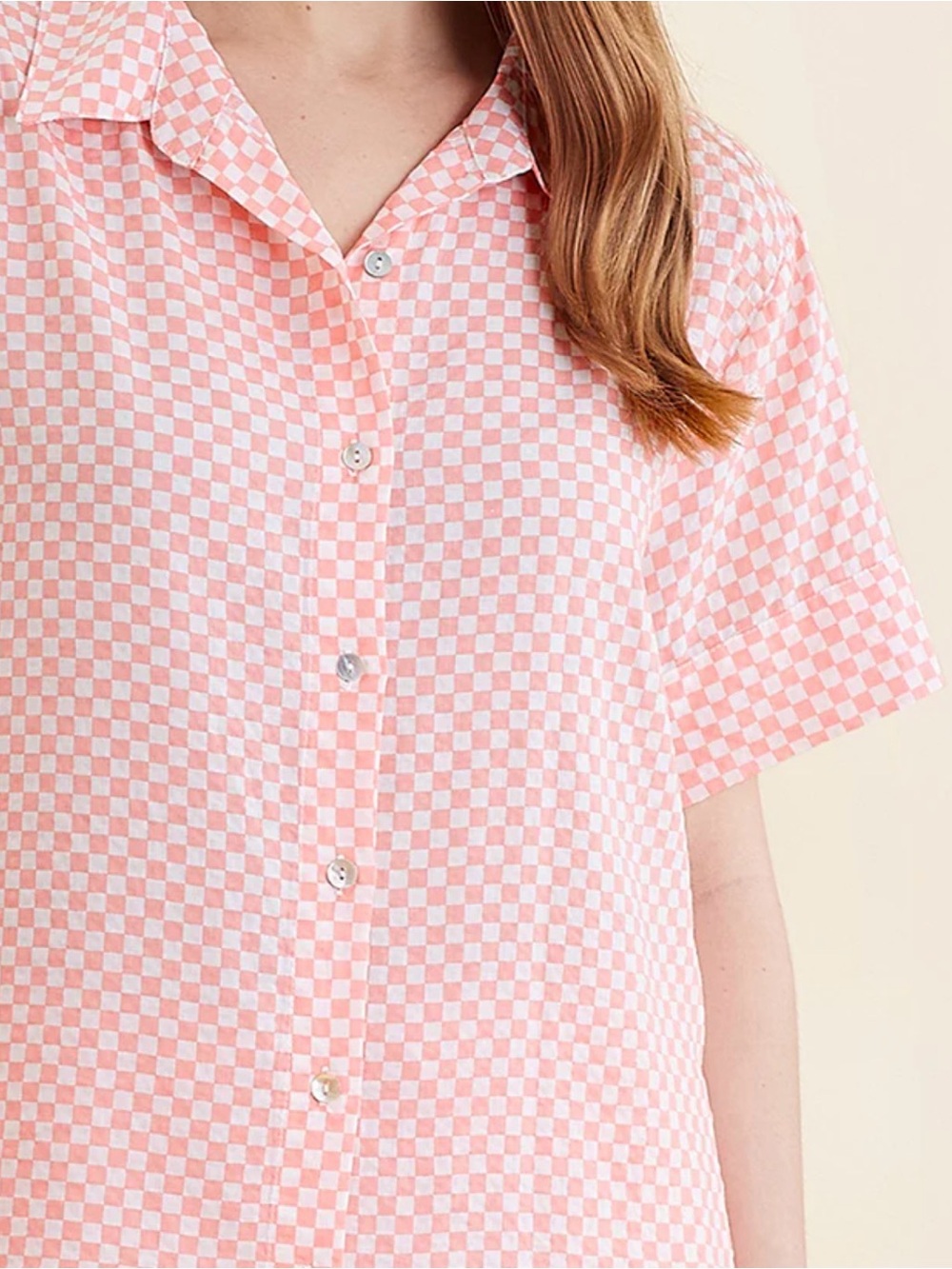 Papinelle Pink & White Checkerboard Button-Up Shirt Pajamas Loungewear